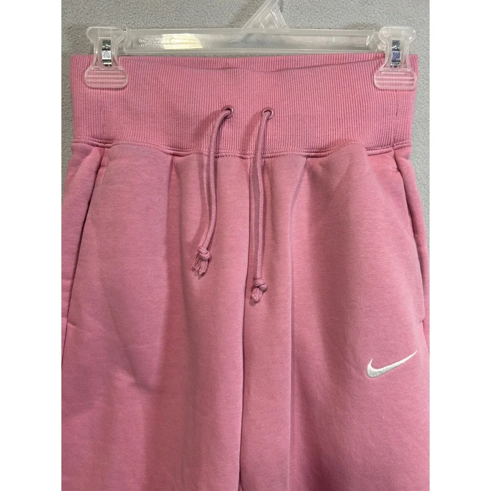 Nike Sweatpants Women XS Pink Wide Leg High Rise Fleece Cut Hem High Waist